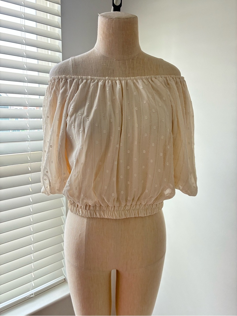 By The River Women's Ivory Swiss Dot Puff Sleeve Blouse - Picture 3 of 11